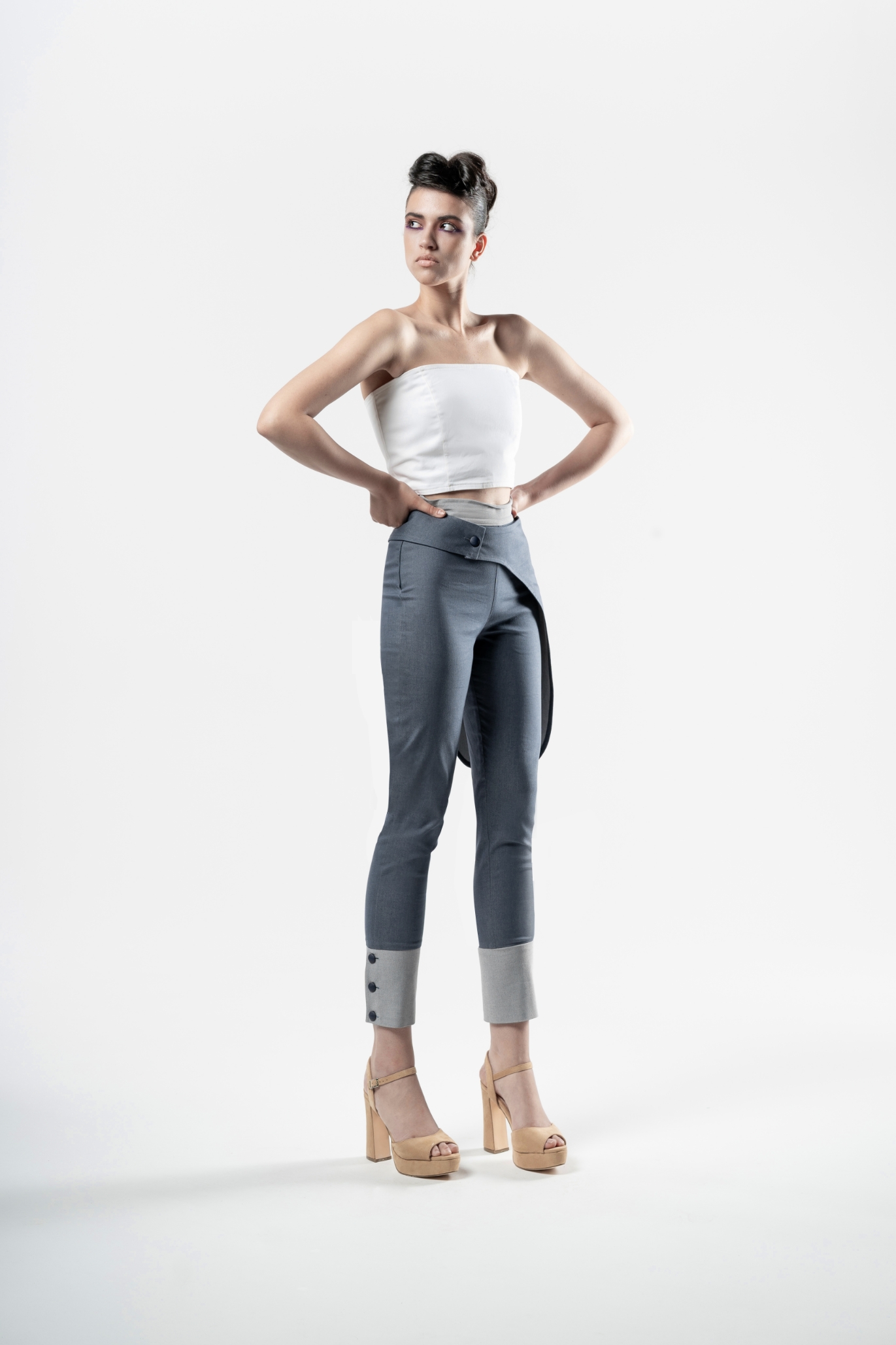 SKIRT PANEL TROUSERS IN DARK BLUE